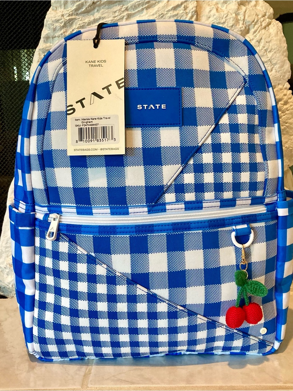 STATE Blue and White Gingham Kids Backpack